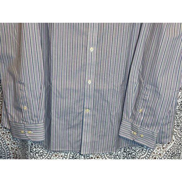 Banana Republic Mens Non-Iron Classic Fit Dress Shirt 17-17.5 Blue White Stripe - Picture 6 of 11